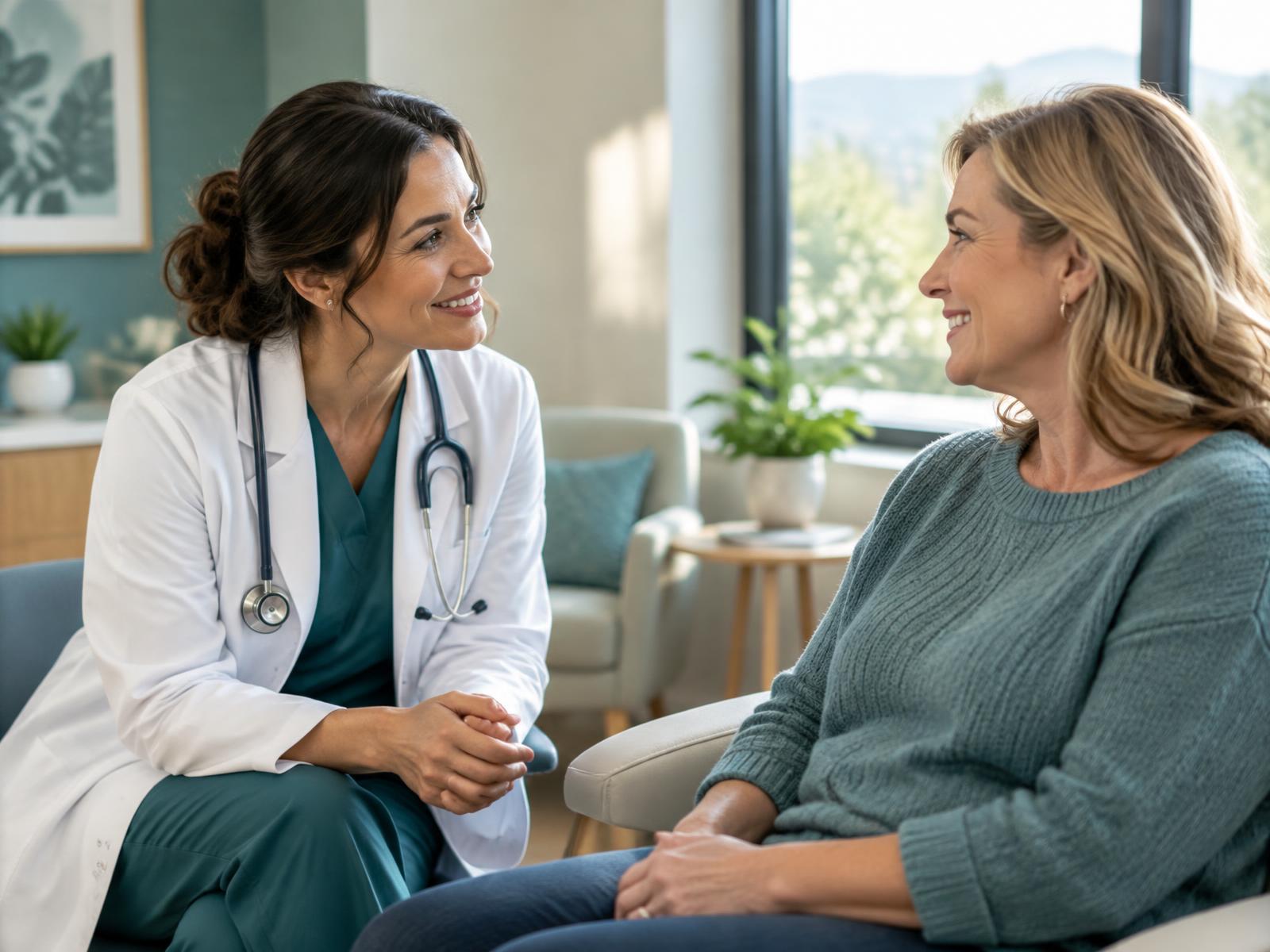 A clinician and a healthy patient sharing a genuine moment of care
